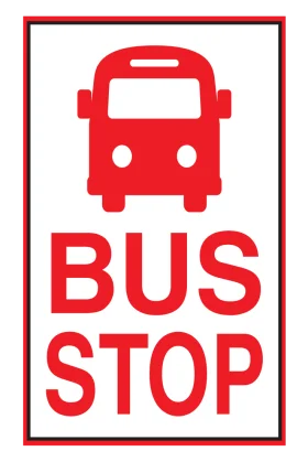 Crisp Red and White Bus Stop Clipart Sign with Simplified Vehicle Icon