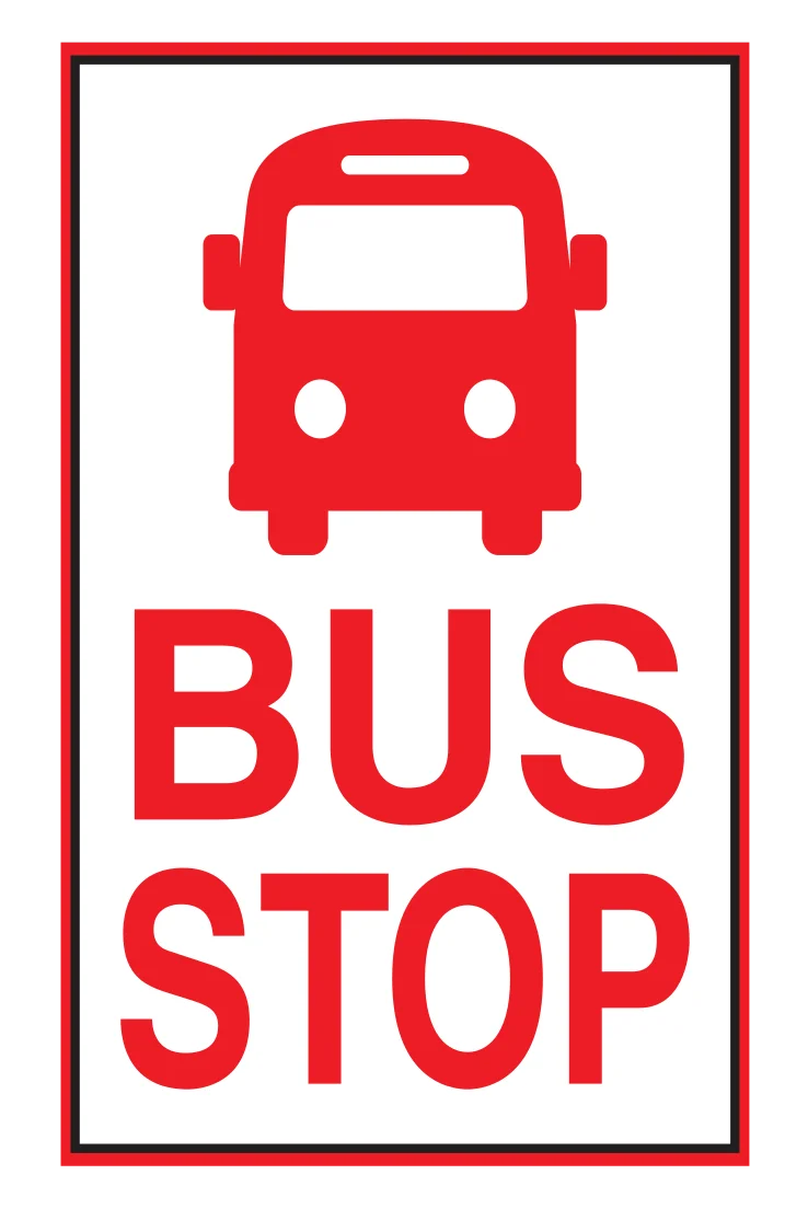 Crisp Red and White Bus Stop Clipart Sign with Simplified Vehicle Icon