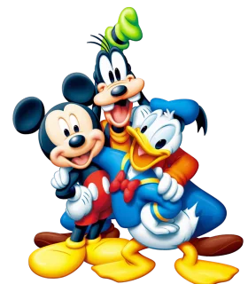 Disney's Iconic Animation Friends: Mickey, Goofy, Donald Duck Cartoon Ensemble