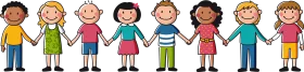 Diverse Group of Playful Children Holding Hands - Cheerful Animation Illustration