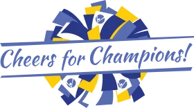 Energetic Blue and Yellow Cheer Champions Clipart Design for Sports Spirit
