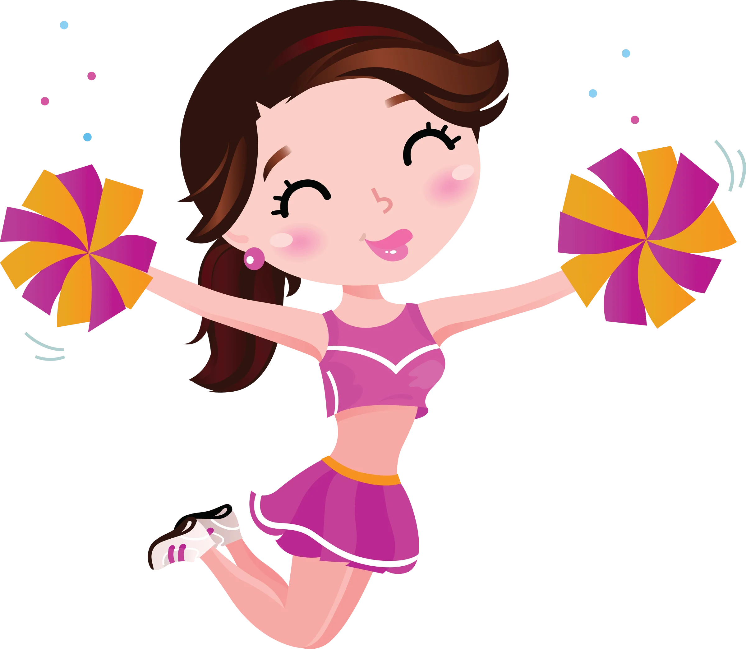 Energetic Cheerleader Cartoon Clipart: Jumping Pom-Pom Spirit
