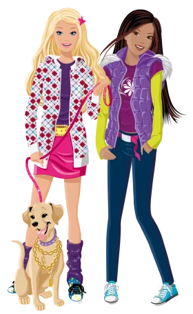 Fashionable Young Friends with Adorable Puppy: Playful Animation Illustration