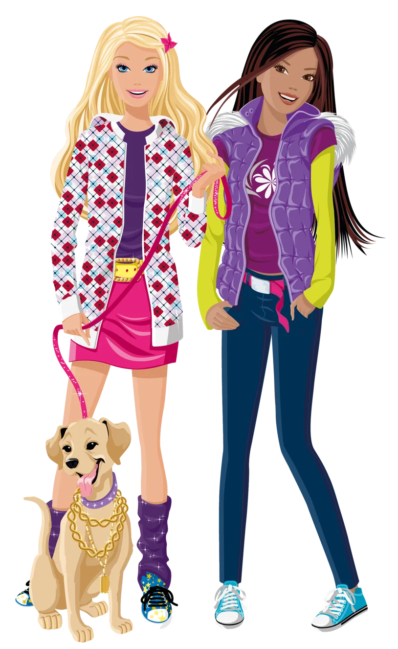 Fashionable Young Friends with Adorable Puppy: Playful Animation Illustration