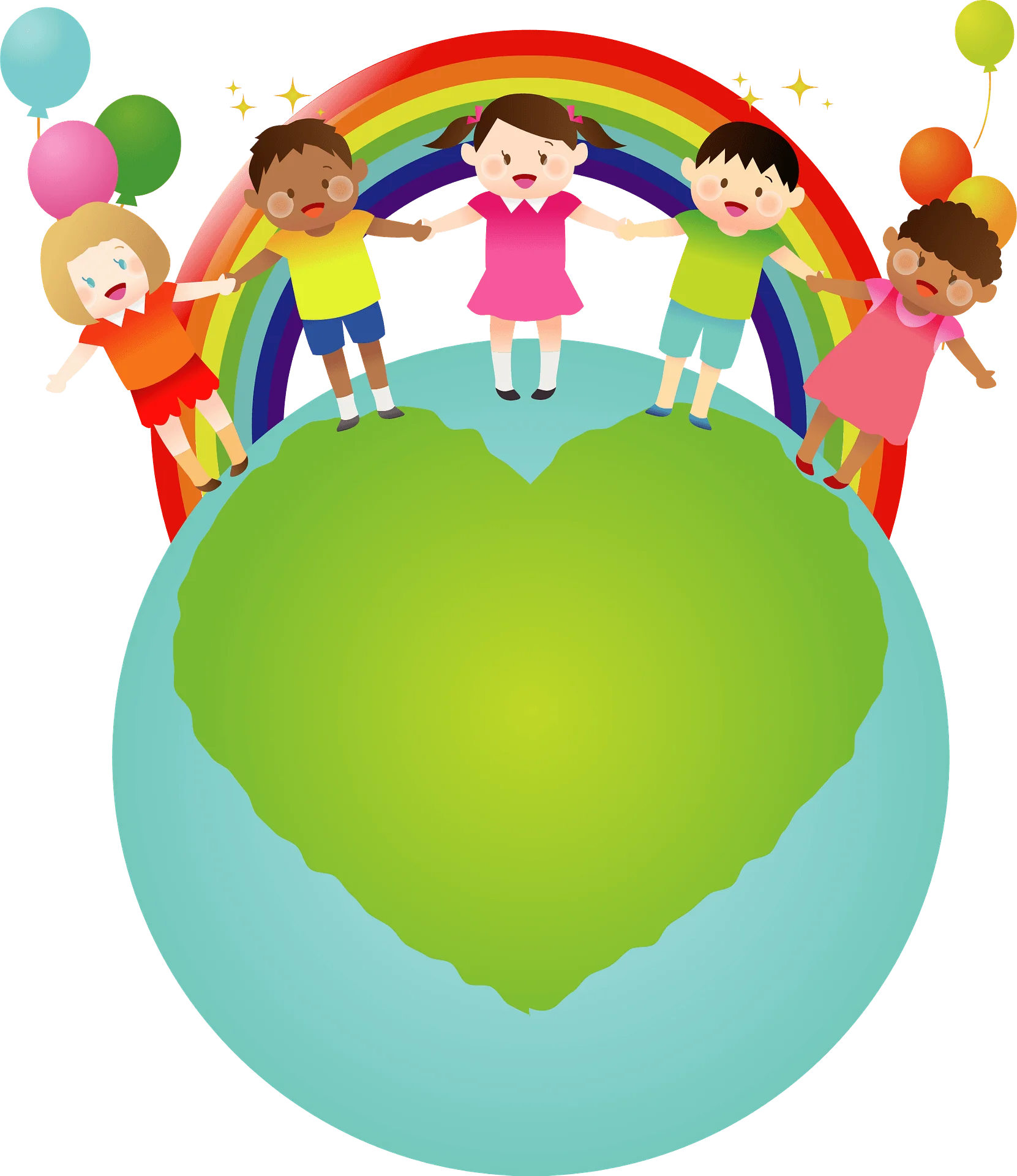 Harmony and Friendship: Colorful Children Dancing Around Rainbow Animation