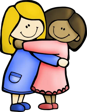 Heartwarming Cartoon Animation of Two Best Friends Hugging with Joyful Smiles