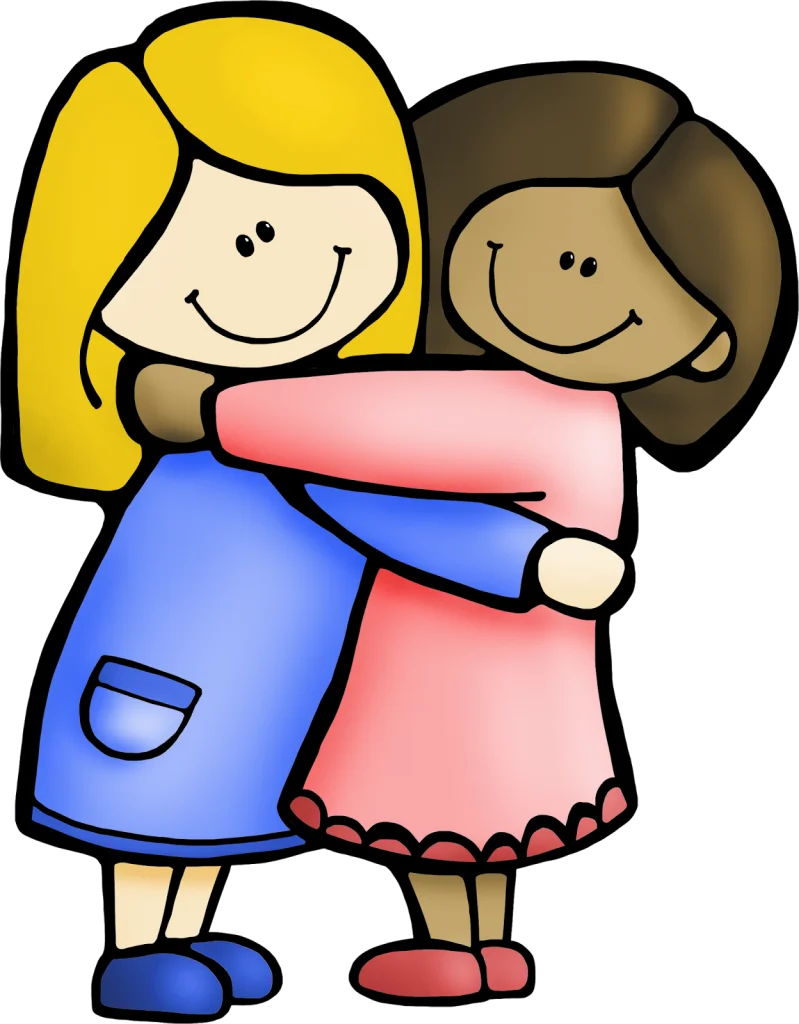 Heartwarming Cartoon Animation of Two Best Friends Hugging with Joyful Smiles