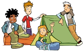 Outdoor Adventure Friends Gathering: A Cheerful Animation Scene of Camping Buddies