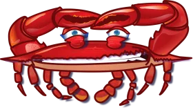 Playful Cartoon Red Crab Clipart with Expressive Cartoon Eyes and Claws