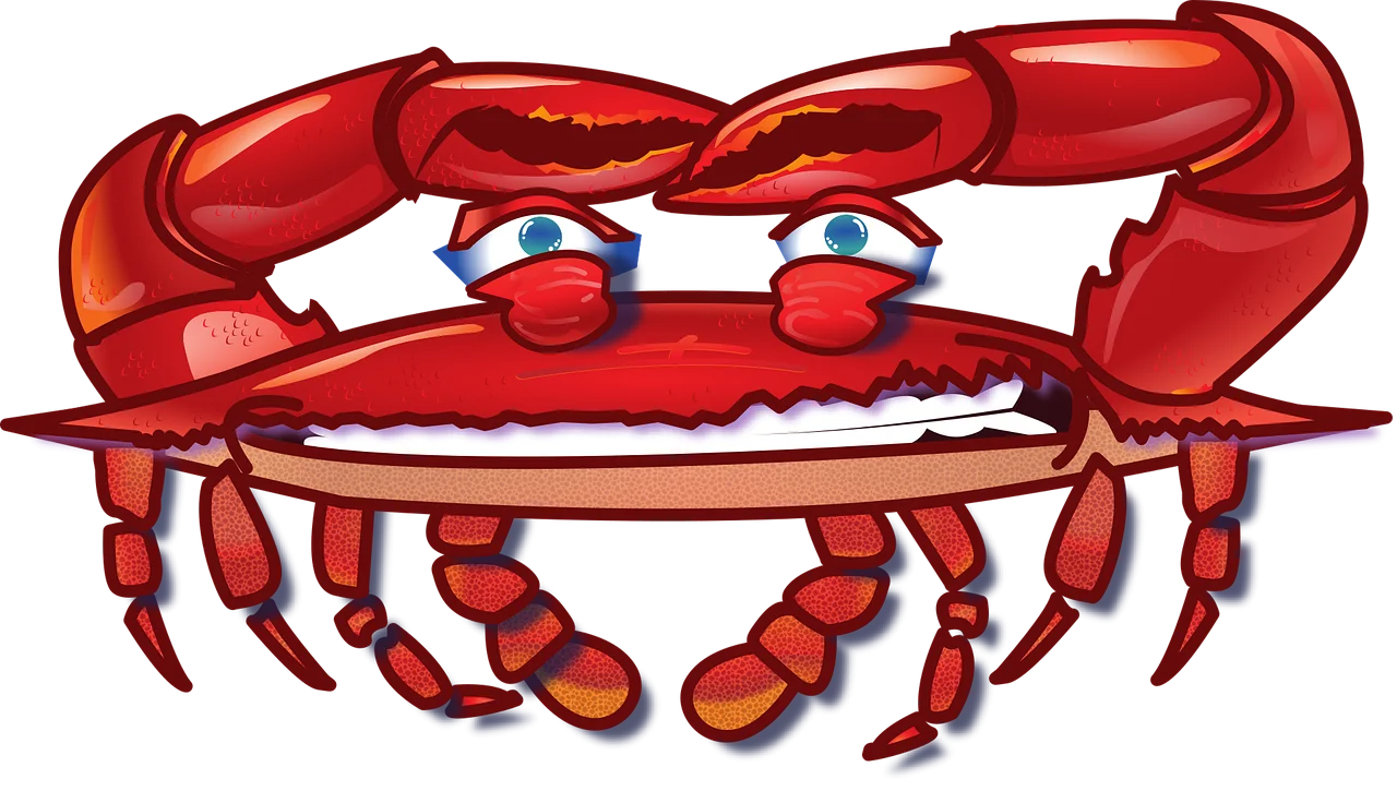 Playful Cartoon Red Crab Clipart with Expressive Cartoon Eyes and Claws