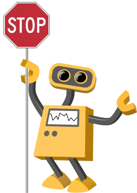 Playful Yellow Robot Holding Red Stop Sign Cartoon Clipart Illustration
