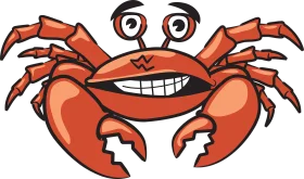 Quirky Red Cartoon Crab Clipart with Exaggerated Grin and Googly Eyes