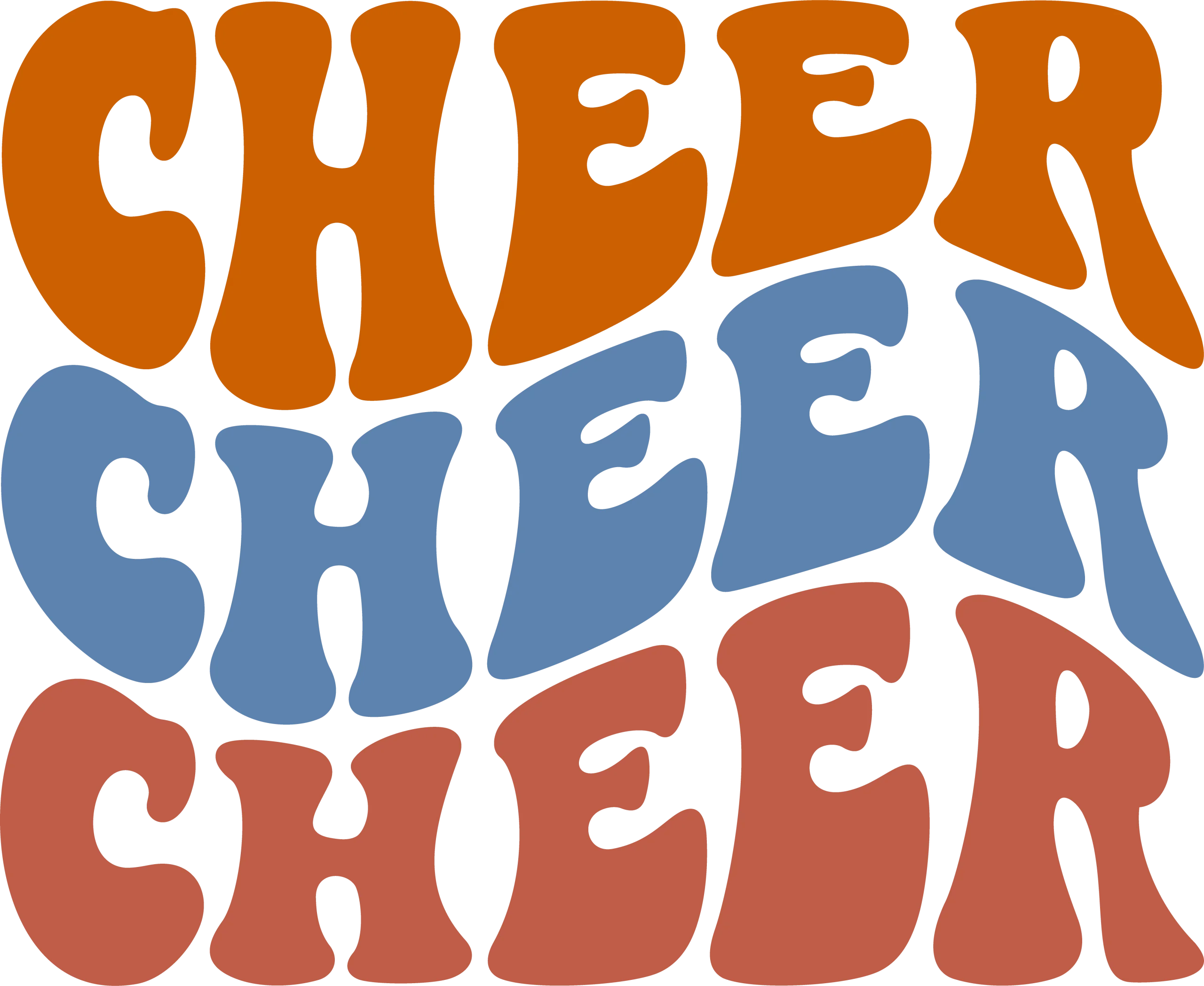 Retro Cheerleading Typography Clipart with Wavy Groovy Lettering Design