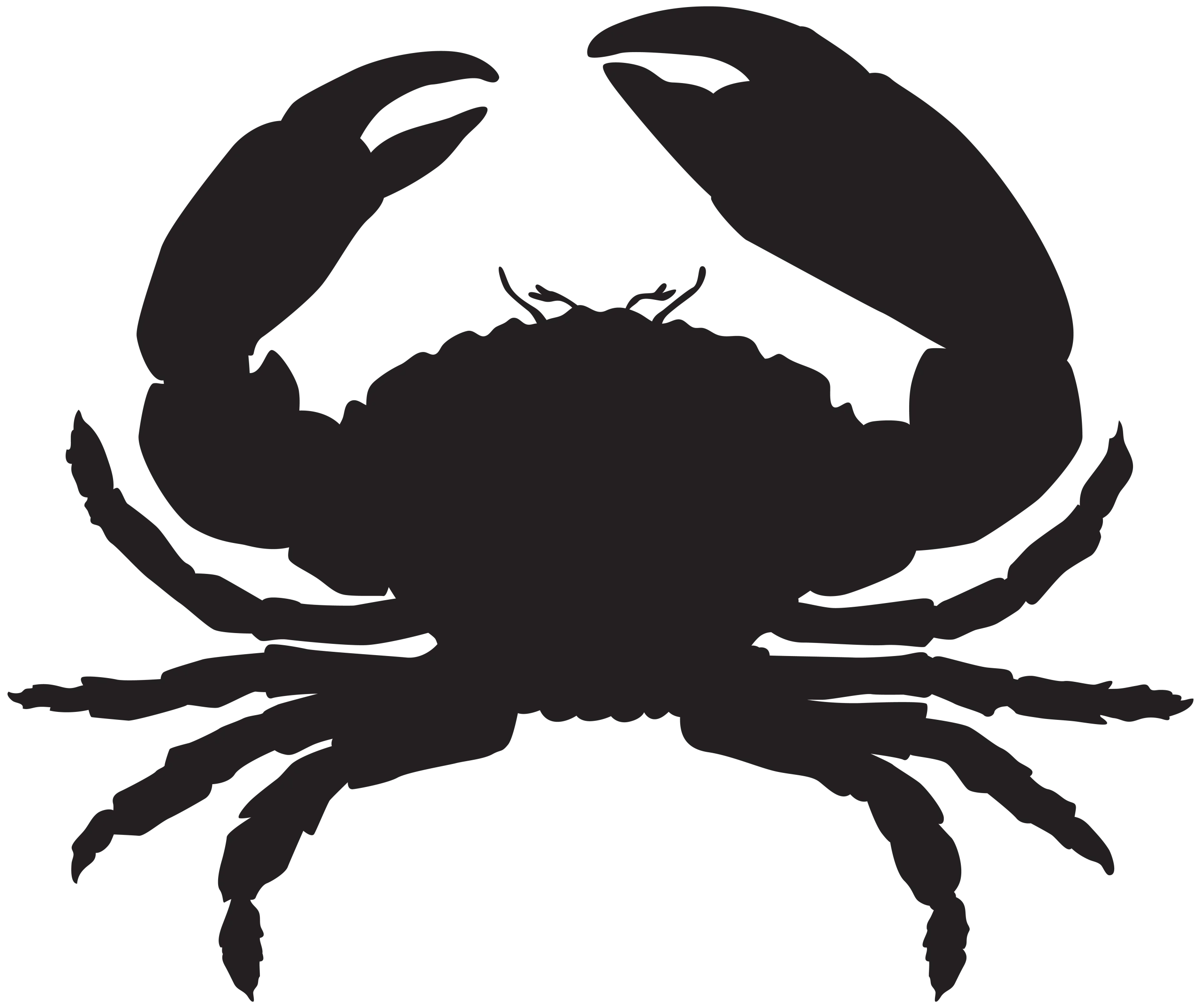 Silhouette of a Detailed Crab Clipart with Distinct Shell and Claws