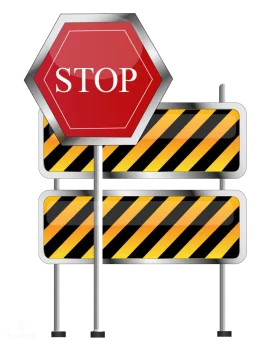 Stylish Hexagonal Stop Sign with Yellow Hazard Striped Barriers Clipart Design