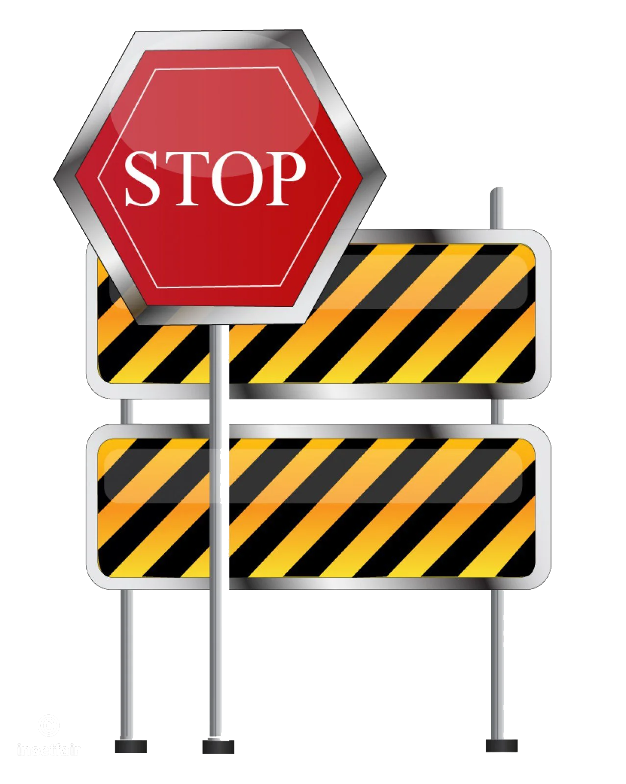 Stylish Hexagonal Stop Sign with Yellow Hazard Striped Barriers Clipart Design