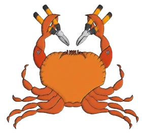 Stylized Orange Crab Clipart with Playful Knife-Wielding Personalities