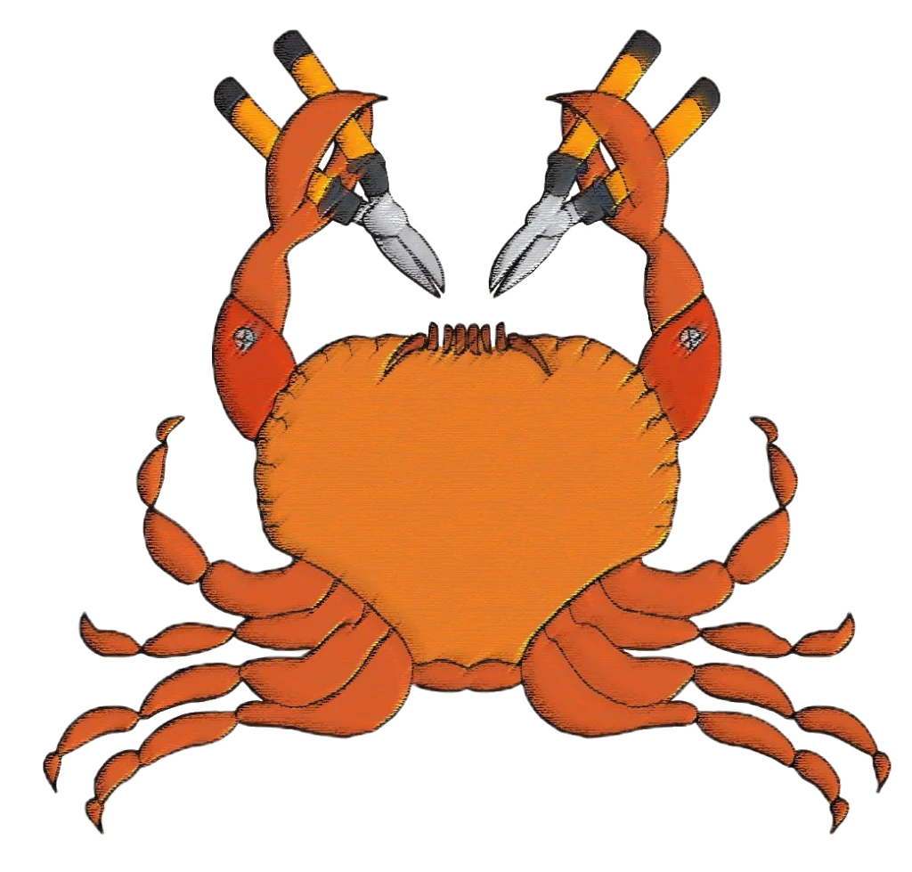 Stylized Orange Crab Clipart with Playful Knife-Wielding Personalities
