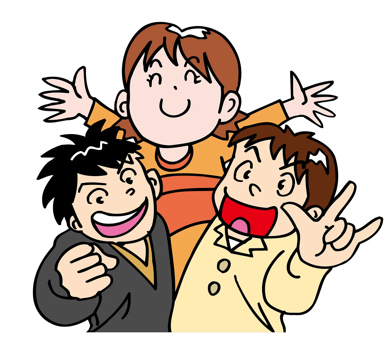 Three Cheerful Cartoon Friends Enjoying Animation Together with Playful Poses