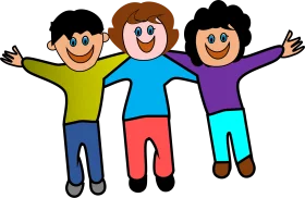 Three Happy Friends Standing Together in Cheerful Animation Cartoon Style