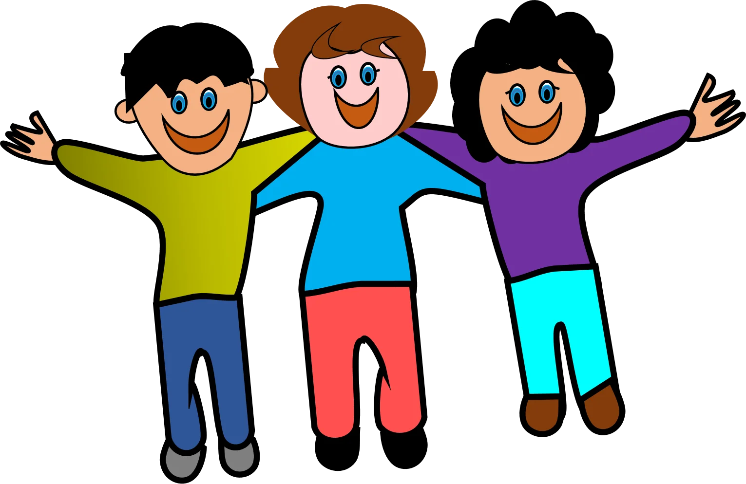 Three Happy Friends Standing Together in Cheerful Animation Cartoon Style