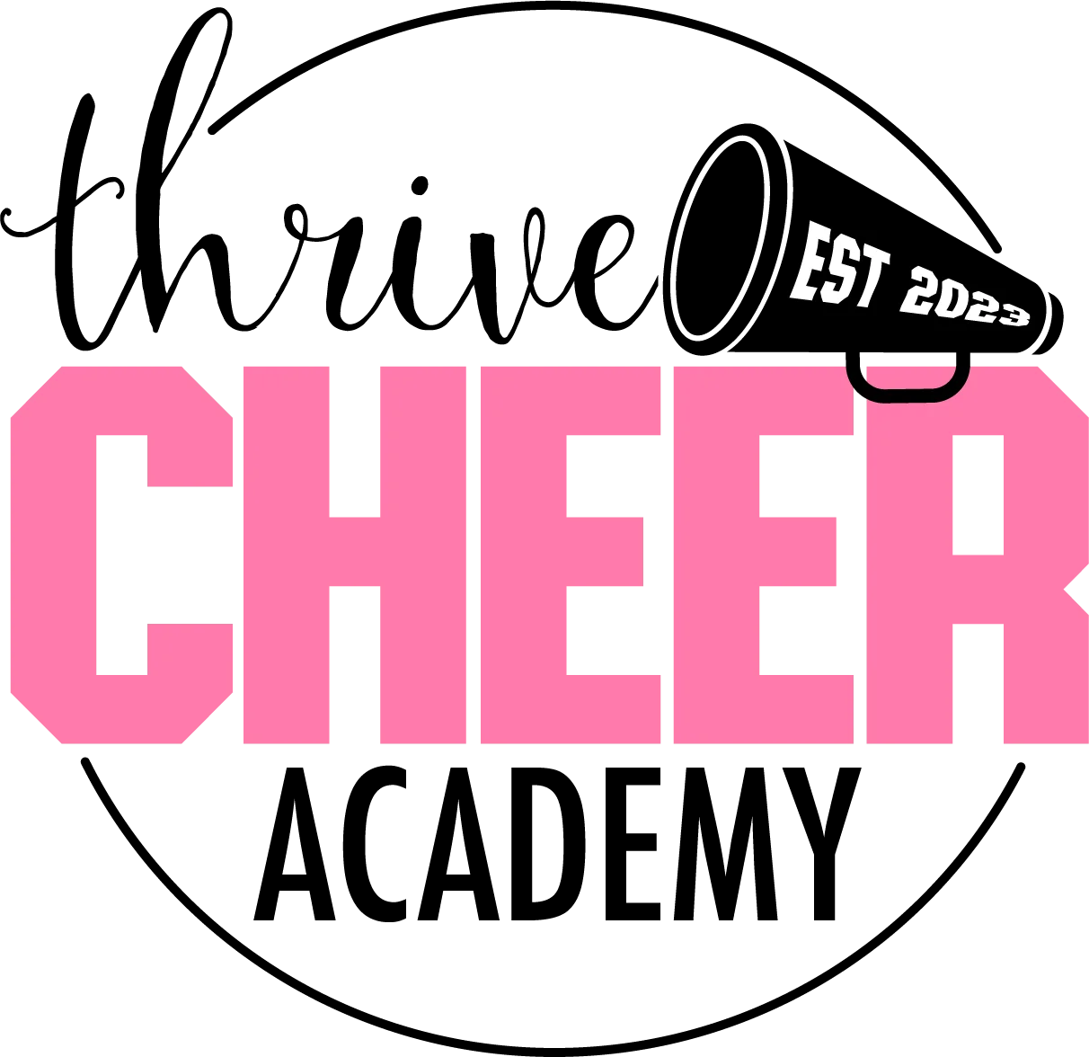 Thrive Cheer Academy Cheerleading Megaphone Clipart Design for Spirit Enthusiasts