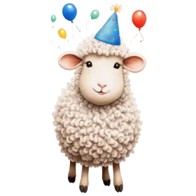 Whimsical Birthday Celebration Sheep Clipart with Colorful Party Balloons