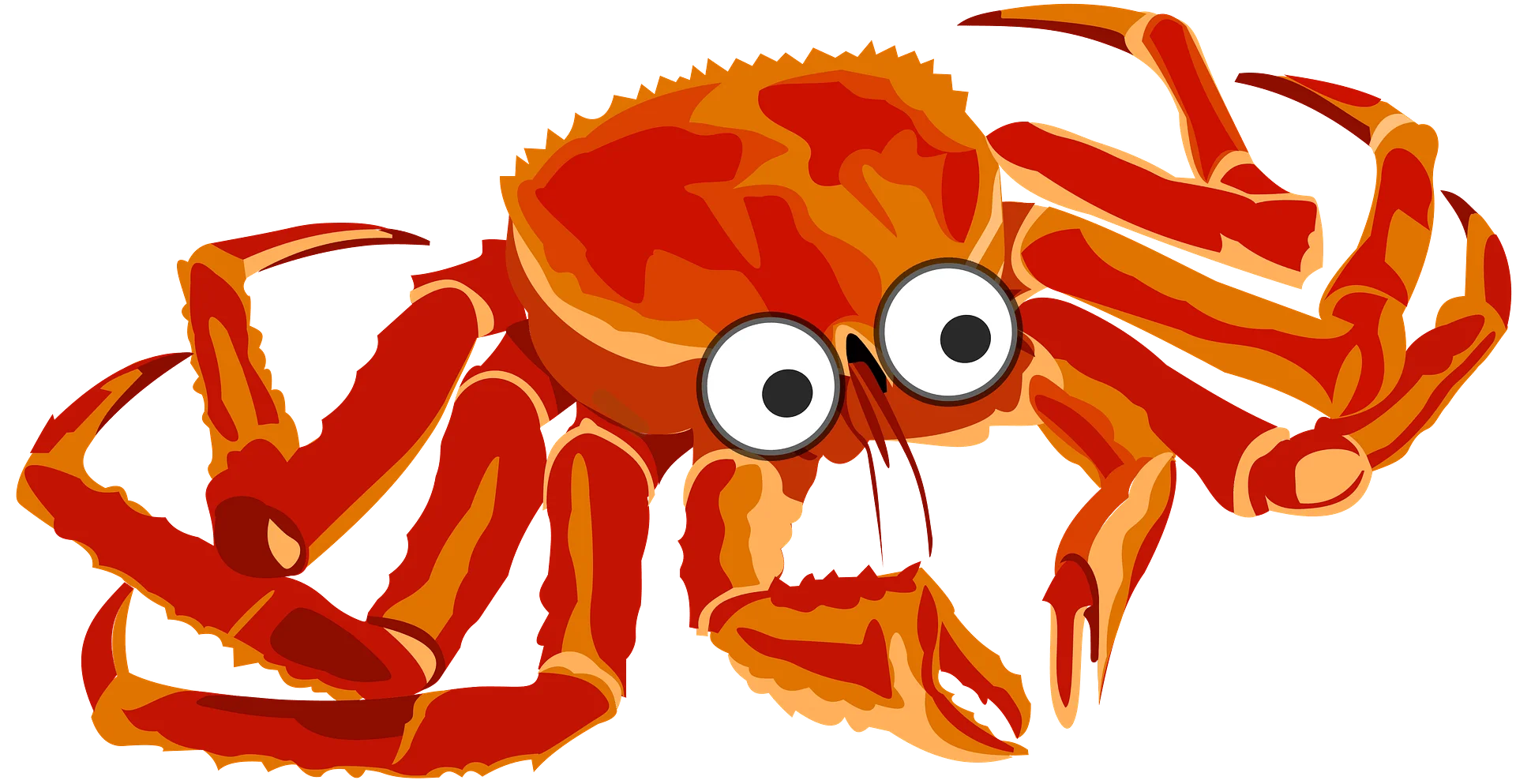 Whimsical Cartoon Crab Clipart with Googly Eyes and Bright Orangey-Red Color