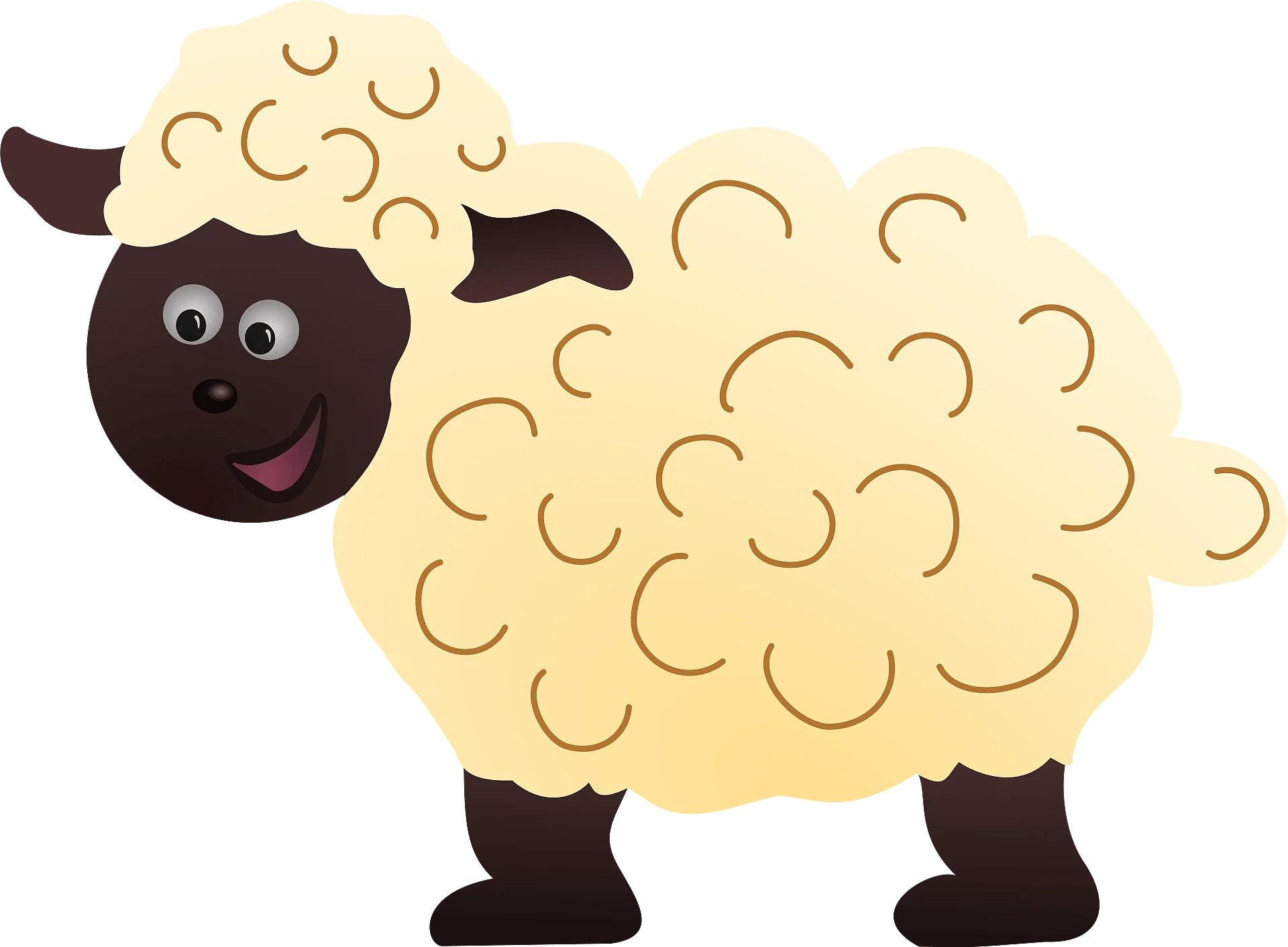 Whimsical Cartoon Sheep Clipart with Curly Wool and Adorable Expression