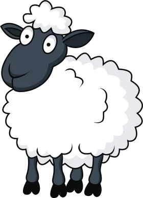 Whimsical Cartoon Sheep Clipart with Fluffy White Wool and Playful Expression