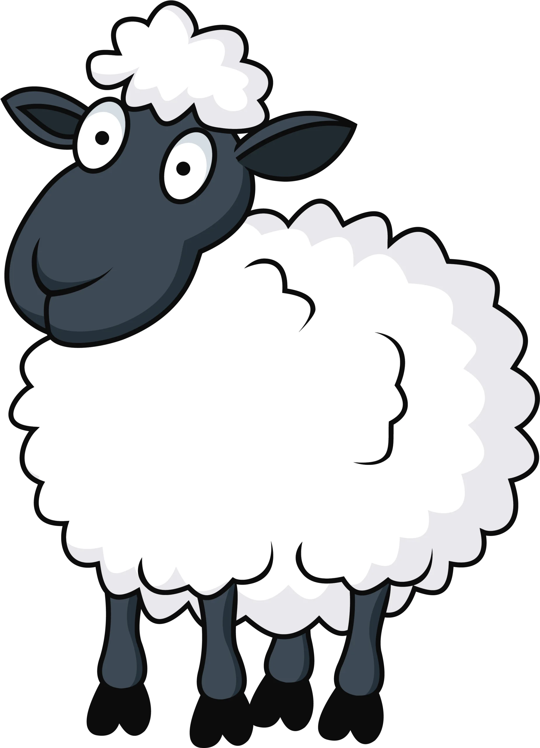 Whimsical Cartoon Sheep Clipart with Fluffy White Wool and Playful Expression
