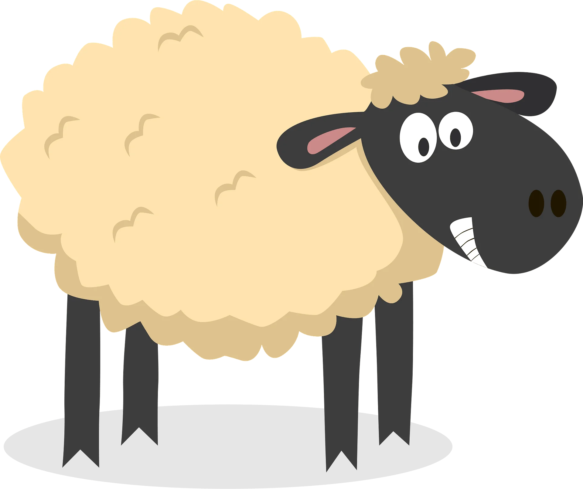 Whimsical Cartoon Sheep Clipart with Fluffy Wool and Playful Expression