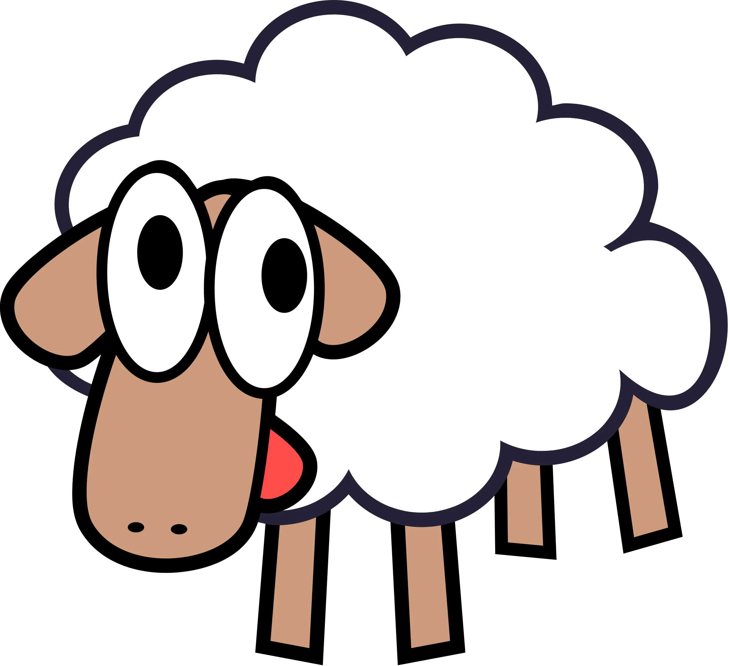 Whimsical Cartoon Sheep Clipart with Playful Expression and Fluffy Cloud-Like Wool