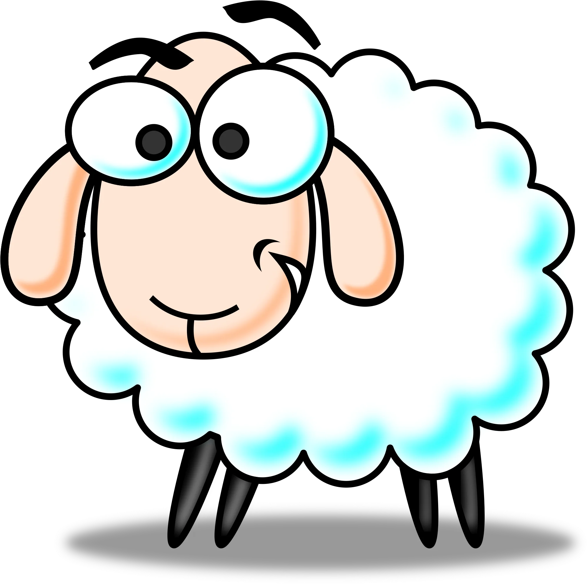 Whimsical Cartoon Sheep Clipart with Playful Expression and Fluffy Wool