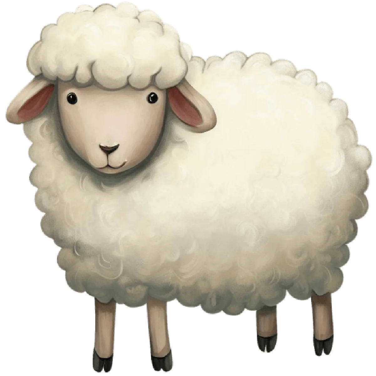 Whimsical Fluffy White Sheep Clipart with Soft Curly Wool and Adorable Expression