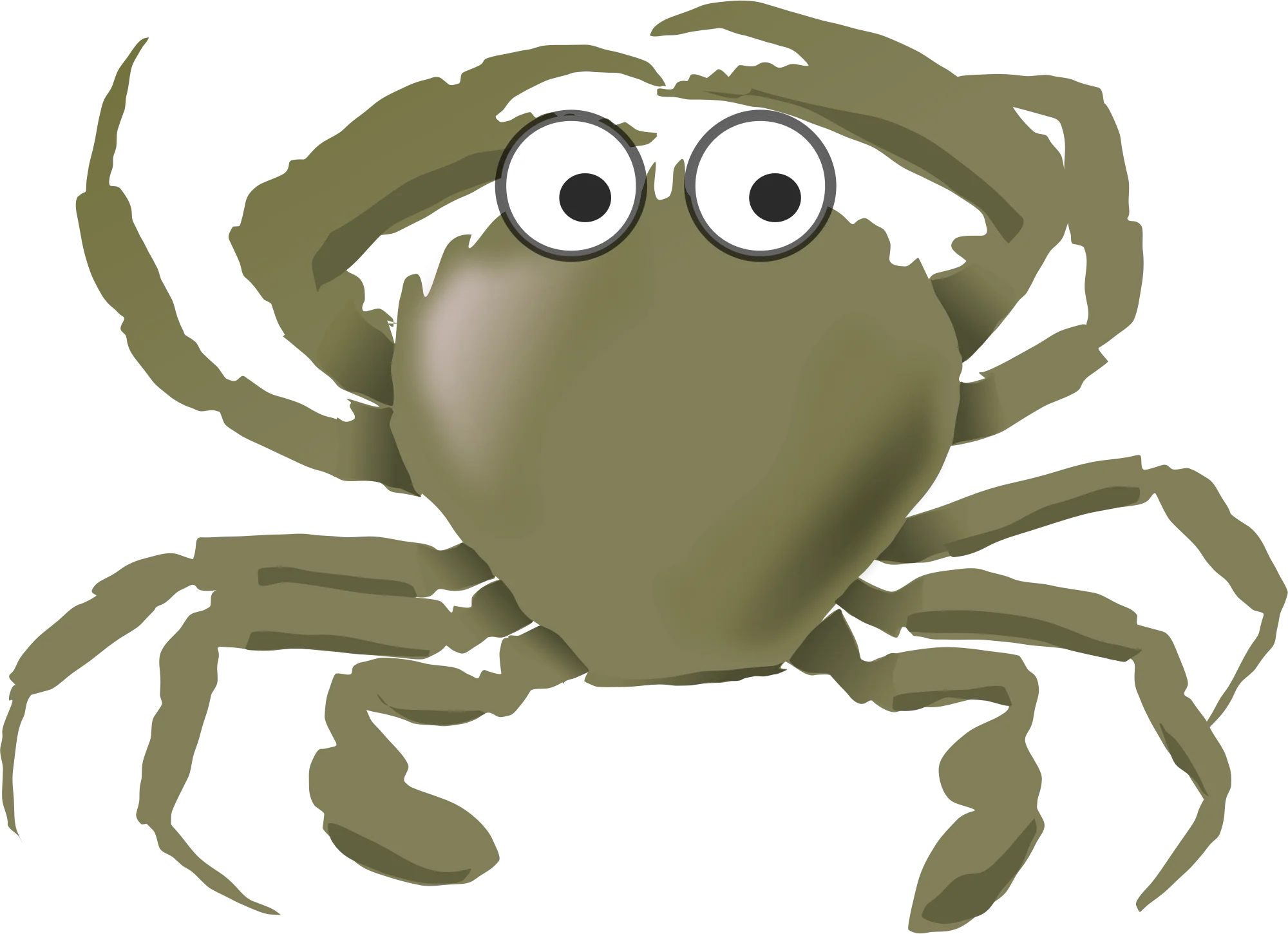 Whimsical Olive Green Cartoon Crab Clipart with Googly Eyes