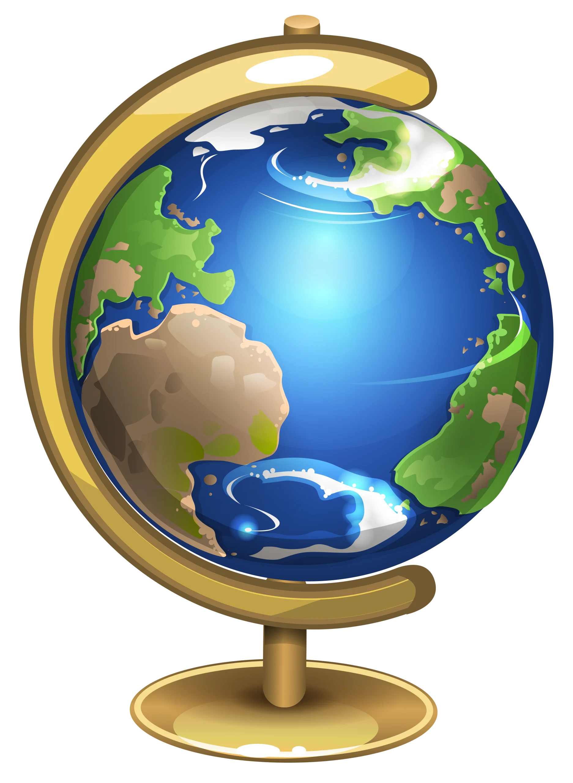 Elegant Golden-Mounted Stylized Earth Globe Clipart Illustration Design