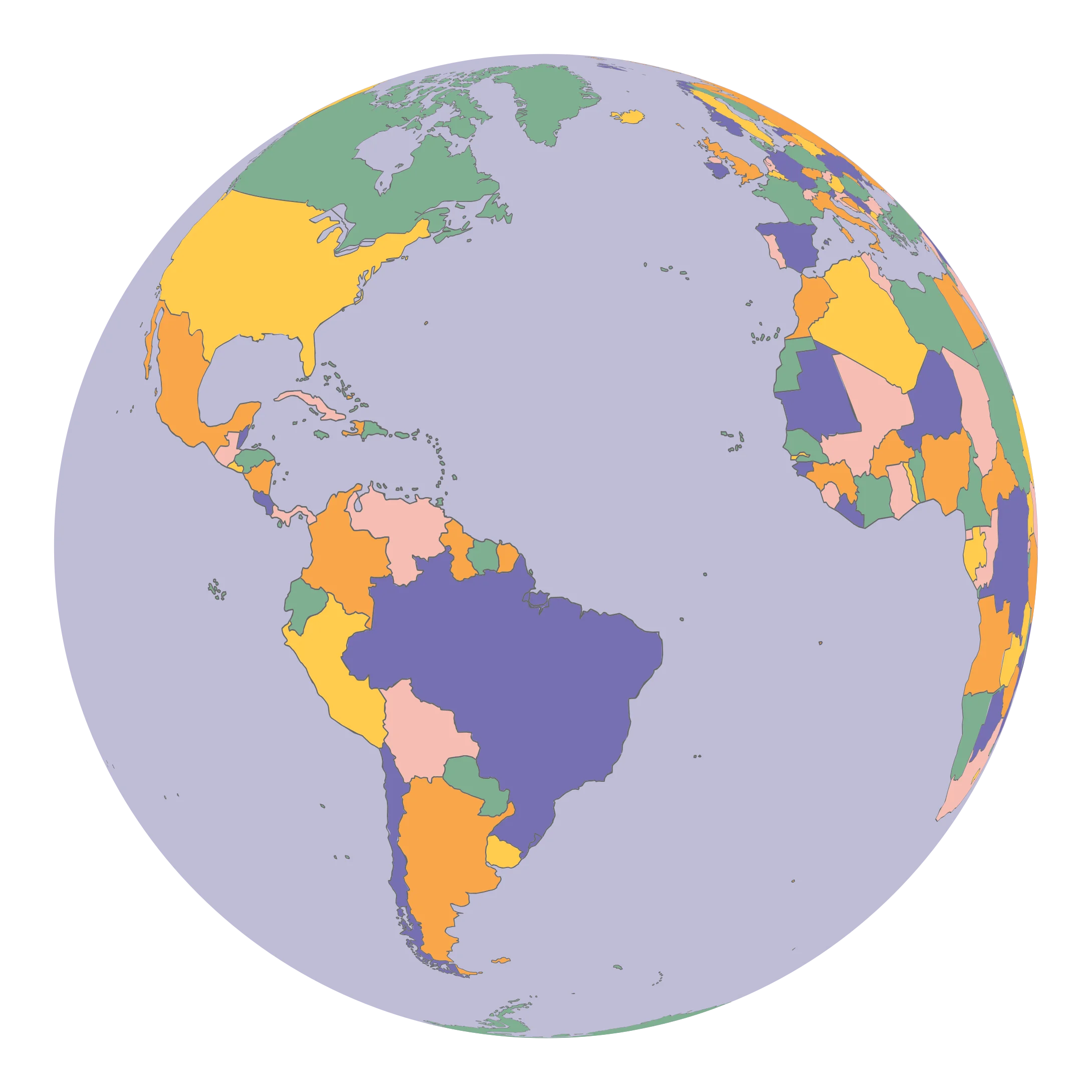 Colorful Political World Globe Clipart Illustration with Geographical Boundaries