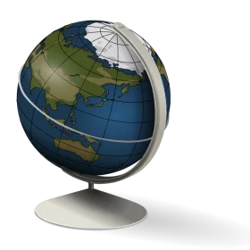 Detailed Realistic 3D Earth Globe Clipart Visualization on Metallic Stand
