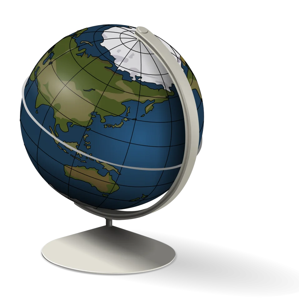 Detailed Realistic 3D Earth Globe Clipart Visualization on Metallic Stand