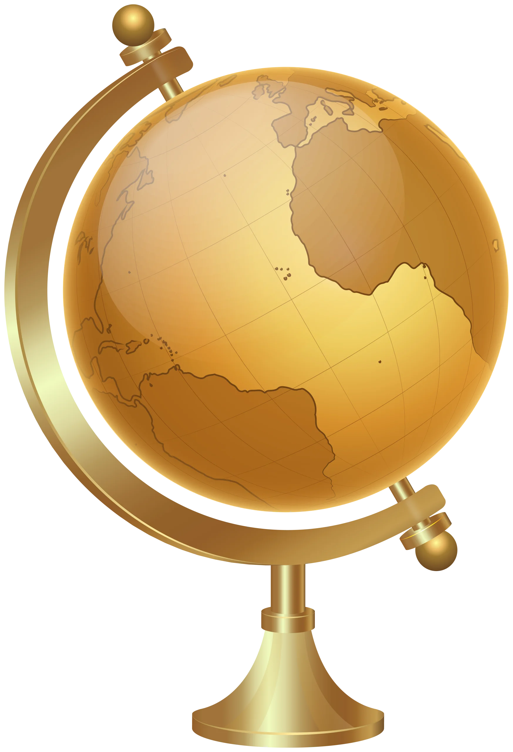 Golden Shimmering World Globe Clipart - Elegant Cartographic Representation