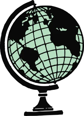 Vintage Mint Green and Black Geographical Globe Clipart Illustration