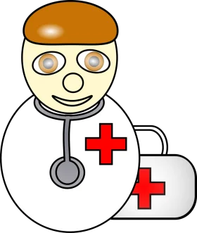 Cheerful Medical Professional Cartoon Clipart Illustration with Stethoscope and First Aid Kit