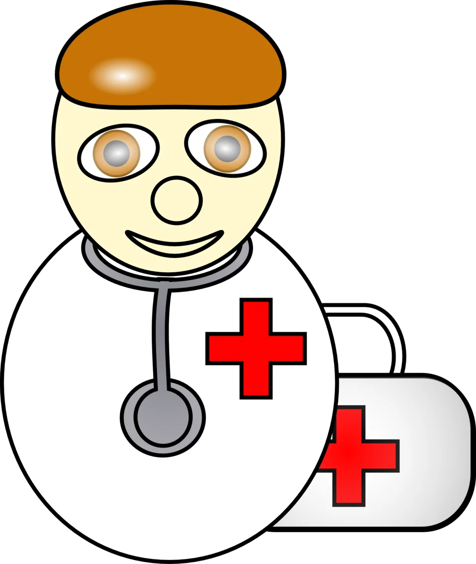 Cheerful Medical Professional Cartoon Clipart Illustration with Stethoscope and First Aid Kit