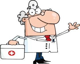 Cheerful Medical Professional Cartoon Clipart with First Aid Kit and Friendly Smile