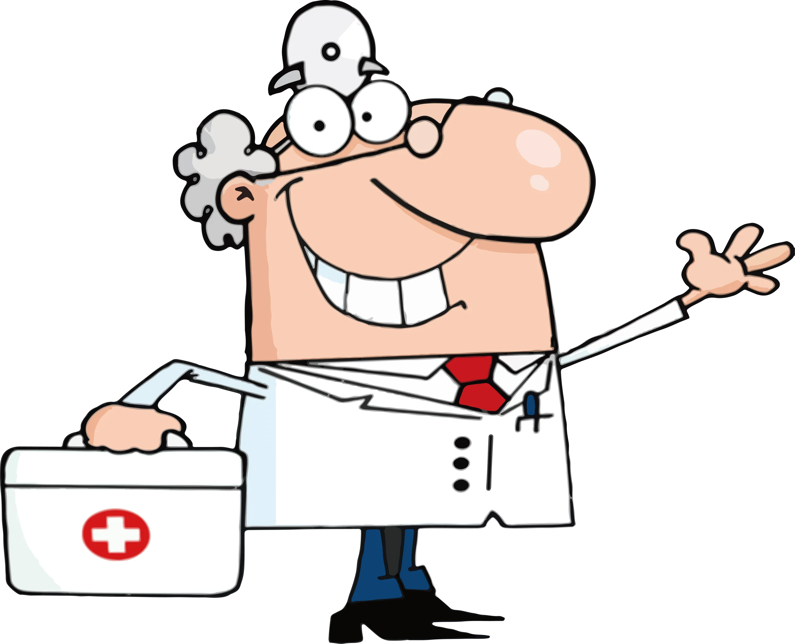 Cheerful Medical Professional Cartoon Clipart with First Aid Kit and Friendly Smile