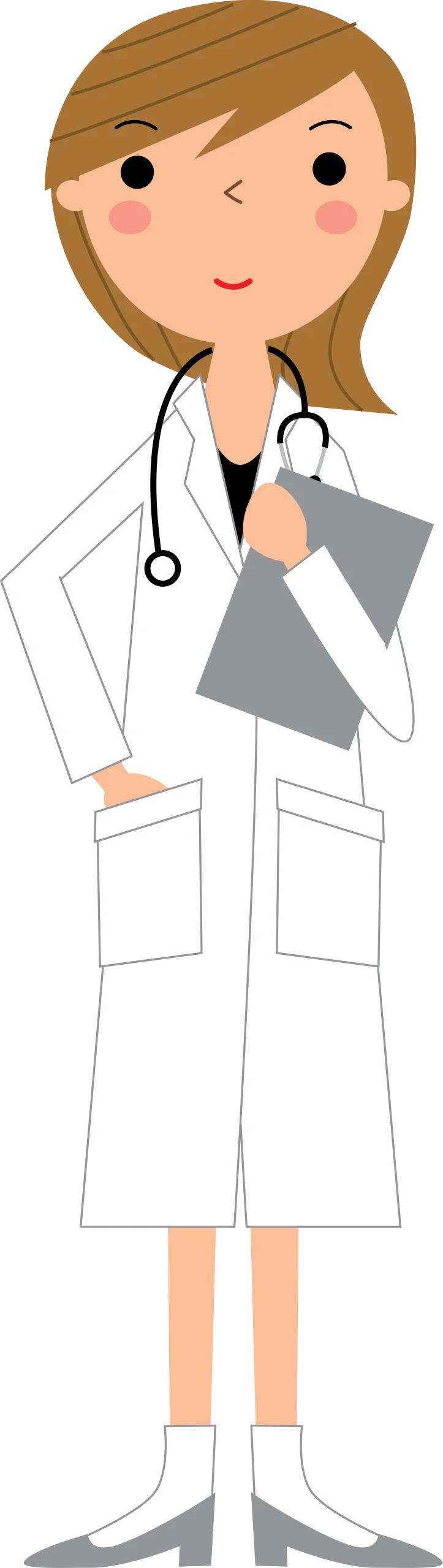 Friendly Female Doctor Clipart with Stethoscope and Clipboard in Soft Cartoon Style