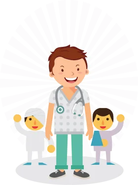 Friendly Pediatric Doctor Clipart with Cheerful Young Patients