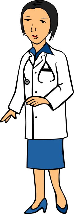 Professional Female Doctor in White Coat and Blue Skirt Clipart Illustration