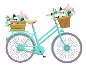 Charming Turquoise Vintage Bicycle Clipart with Floral Basket Decorations